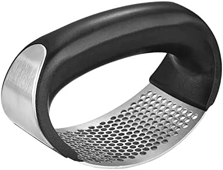 Angel's Peel Lounge Stainless Steel Garlic Press Rocker Set with Silicone Garlic Peeler & Cleaning Brush β Garlic Chopper, Mincer, Grater, Crusher β Easy for Crushed Cloves β Rust-Resistant, Black