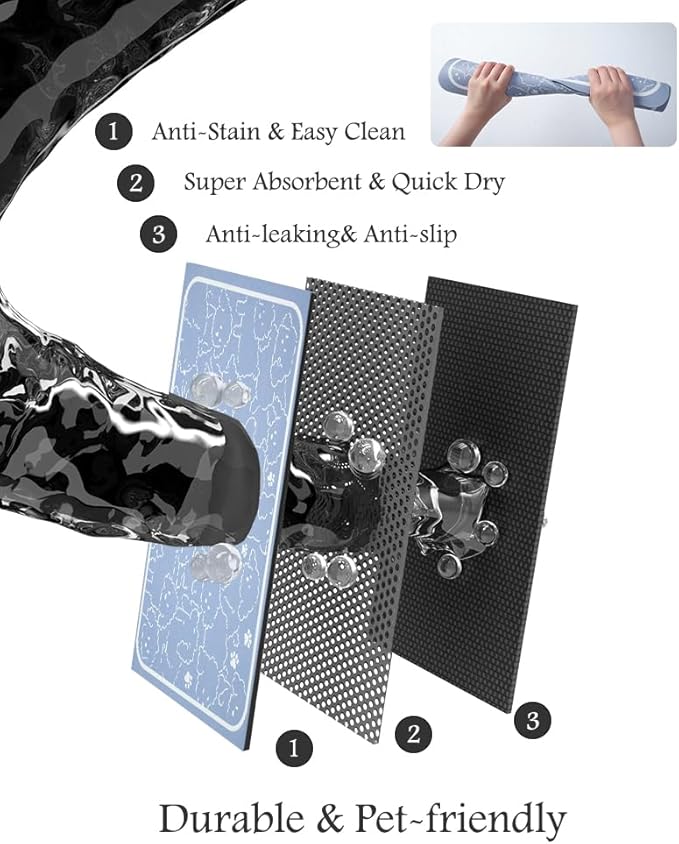 Pet Feeding Mat-Absorbent Dog Mat for Food and Water Bowl-No Stains Quick Dry Water Dispenser Mat-Dog Accessories Pet Supplies-Bowl for Messy Drinkers(BLUEDOGS,16"x24"