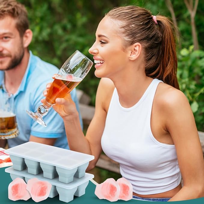 Foldable Ice Cube Trays, 2 Pack Folding Ice Cubes Maker Molds with Lid for Freezer, Easy-Release Silicone Ice Cube Tray Making, Ice Chilling CocktailćWhiskeyćTeaćCoffeećIce Cream MakerćBaby Food