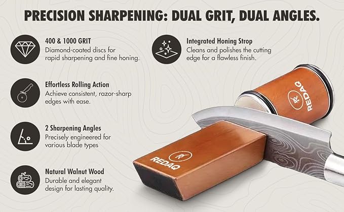 Magnetic Rolling Knife Sharpener Kit, 2-Angle Diamond System (15ยฐ & 20ยฐ), Restore Dull Knives Fast with Dual Grits, Safe and Fast Sharpening for Kitchen & Outdoor Knives