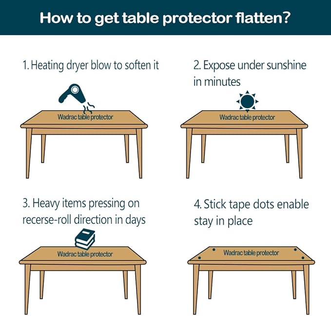 Wadrac Clear Table Protector Plastic Table Cloths PVC Night Stand Table Cover Mat Office Desk Mat Shelf Surface Protection Crystal Children Painting Cover Pad Transprent Rectangular 26x47 inch