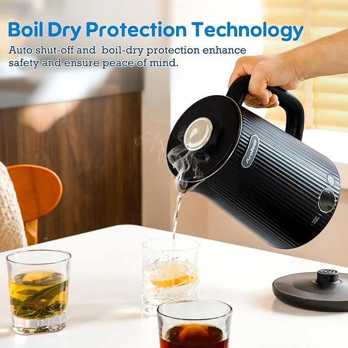 Arofeerยฎ 1.7L(57oz) Large Electric Kettle Temperature Control, 7+Cups Electric Tea Kettle for Coffee&Tea, 2 quarts Big Hot Water Kettle Electric with,1200W,Keep Warm-Black