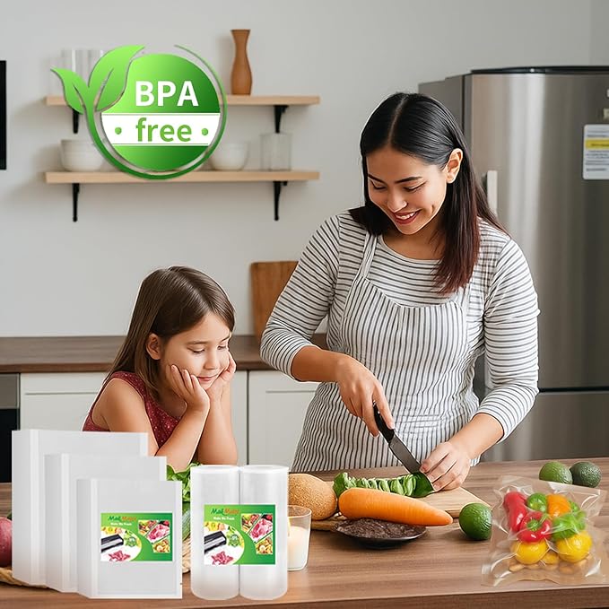 MakMeFre 6Pack 8"x16.5'(3Rolls) and 11"x16.5'(3Rolls) Vacuum Sealer Bags Rolls with BPA Free,Heavy Duty Vacuum Sealer Storage Bags Rolls,Cut to Size Roll,Great for Sous Vide Cooking
