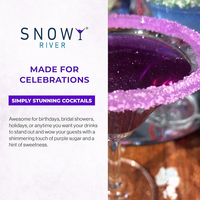Snowy River Purple, Cocktail & Margarita Sugar Rimmer - Vibrant Naturally Colored Sugar for Cocktail Rimming, Baking & Decorating, Medium Crystal - 4oz