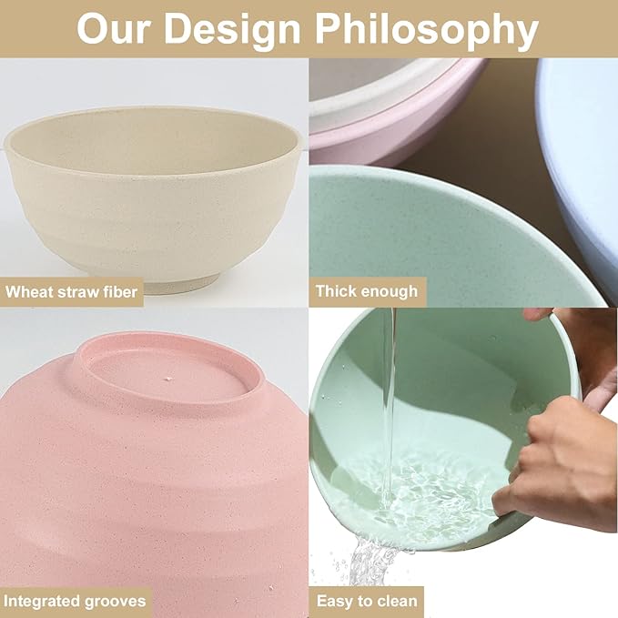 Wheat Straw Bowls Set 60 OZ Unbreakable Large Cereal Bowls Set of 6 Microwave and Dishwasher Safe Bowls Big Bowls for Dorm and Apartment BPA Free Soup Bowl for Serving Oatmeal and Salad Etcā¦