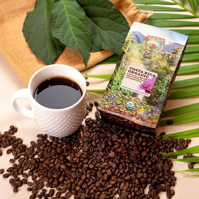 Low Acid Organic Coffee – Whole Bean, Mold-Free & Stomach Friendly by Java Planet, Costa Rican Single Origin Coffee, Dark Roast, Smooth Full Flavored, 1LB Bag