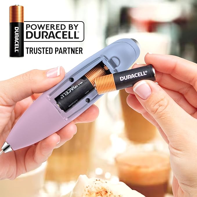 Zulay Kitchen Powerful Milk Frother Wand With 4 AA Duracell Batteries - Ultra Fast Handheld Drink Mixer - Electric Whisk Foam Maker for Coffee, Lattes, Cappuccino, Matcha & Creamer