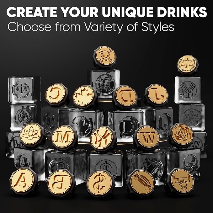 Berlinzo Ice Stamp Ring for Cube & Sphere - Custom Cubes for Whiskey, Mojito Cocktails - C Letter Shaped Brass Stamp With 3mm Depth - Black