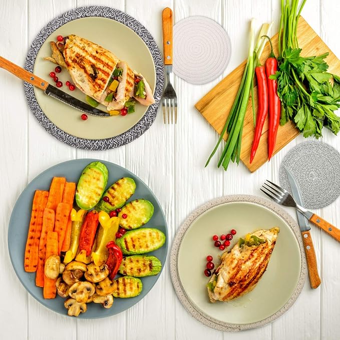 Trivets for Hot Dishes, Pots and Pans, 8 Inches Hot Pads 6 Pcs, Pot Holders for Kitchen, Heat Resistant Mat Protect Counter, Coasters Set Home Essentials Farmhouse Decor (Mix Gray)