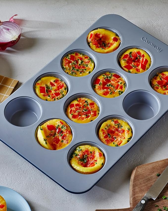 Caraway Non-Stick Ceramic 12-Cup Muffin Pan - Naturally Slick Ceramic Coating - Non-Toxic, PTFE & PFOA Free - Perfect for Cupcakes, Muffins, and More - Cream