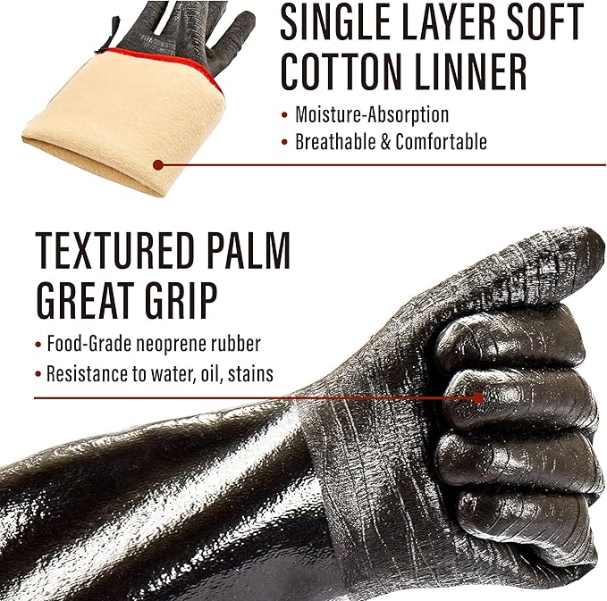 RAPICCA 700°F Heat Resistant BBQ Grill Gloves: Oil Resistant Waterproof for Smoking Grilling Cooking Barbecue Deep Frying Turkey Rotisserie Handling Hot Greacy Meat Stocking Stuffers - Long Sleeve