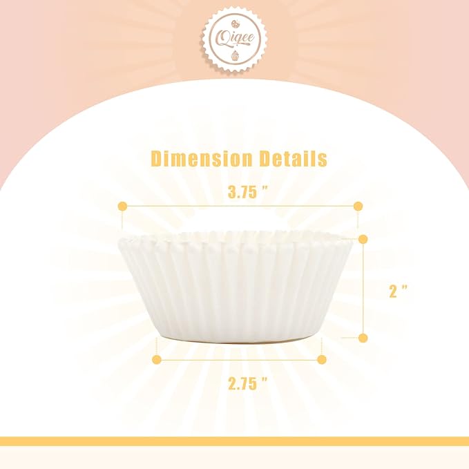 qiqee 600 Count Large Size Cupcake Liners White Muffin Liners Food Grade Jumbo Baking Cups Paper No Smells（Large Size）