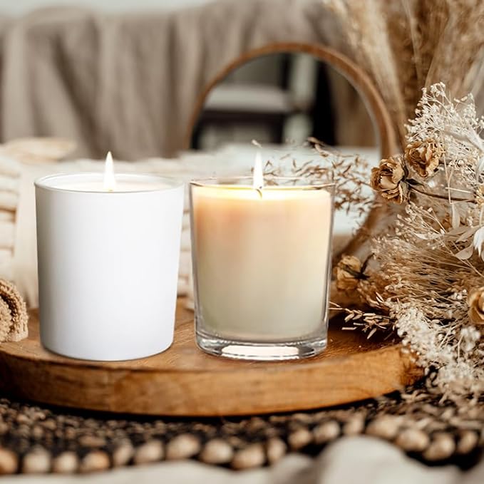 10 OZ Thick Candle Jars for Making Candles 15 Pcs, Empty Jars with Wood Lids for Candle Making, Sample Container, Matte White