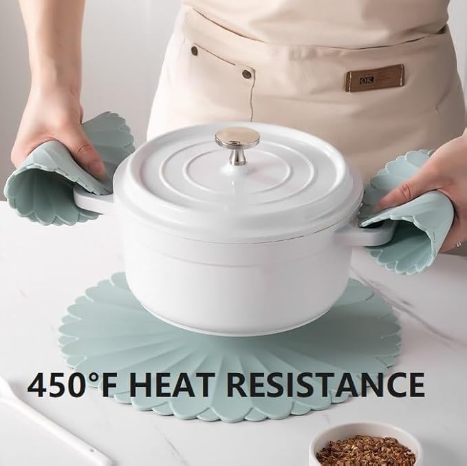 Heat-Resistant Silicone Trivet Mats, Non-Slip Hot Plate Holder for Kitchen Countertops & Dining Table, Reusable Pot Holder Pad with Secure Grip, Dishwasher Safe (Sea Sky Blue, Diameter: 18cm/7.09")