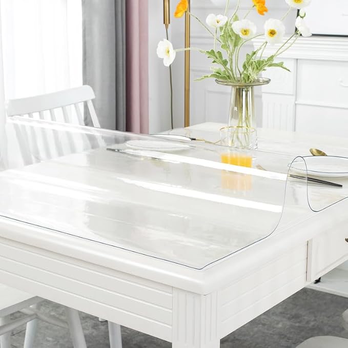 Warmstar Clear Table Cover Protector 44 x 96 Inch,1.5mm Thick Plastic Table Cover Rectangle,PVC Clear Table Protector,Desk Protector Mat for Kitchen, Dresser, Writing Desk，Dining Room Table