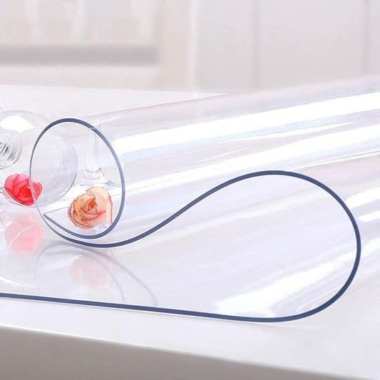 NECAUX Custom Multisize 1.5mm Thick Clear PVC Table Cover Protector - 54 x 54 Inch Water Resistant Square ECO Plastic Crystal Dining Room Table Cover Vinyl Non-Slip Desk Pad for Kid's Table