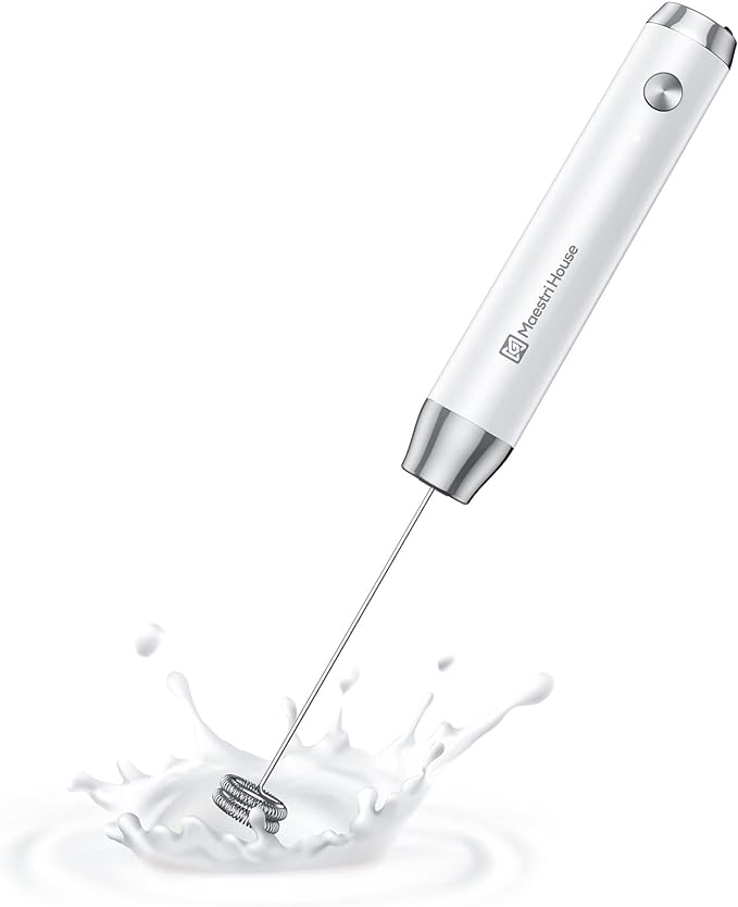 Maestri House Rechargeable Milk Frother, LunaFro NS Handheld Electric Foam Maker Waterproof Detachable Stainless Steel Whisk Drink Mixer Foamer for Lattes, Cappuccino, No Stand