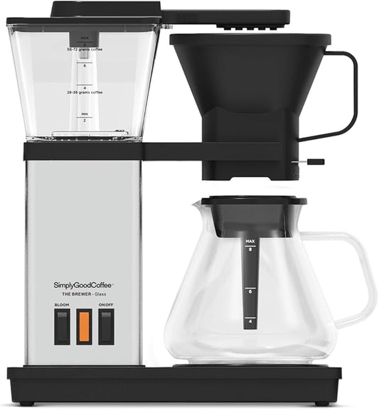 SimplyGoodCoffee Coffee Maker / Coffee Machine. 8 Cup Automatic Drip Pour Over Coffee Brewer. Easy To Use, Gold Cup Standard. Black/Stainless Steel