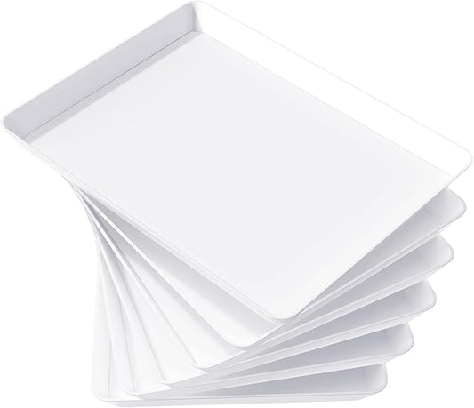 Lifewit Plastic Serving Tray for Party Supplies, 16" x 12" White Trays for Serving Food, Reusable Large Platter for Buffet, Fruit, Dessert, Snack, Veggie, Kitchen and Outdoor Use, Rectangle, 6 Pcs