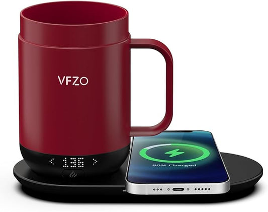 16Oz Temperature Control Smart Mug, Self Heating Coffee Mug LED Display, 180 Min Battery Life - Hot up to 149℉ Fast Wireless Charger Base Improved Design coffee serving sets (16oz, Burgundy)