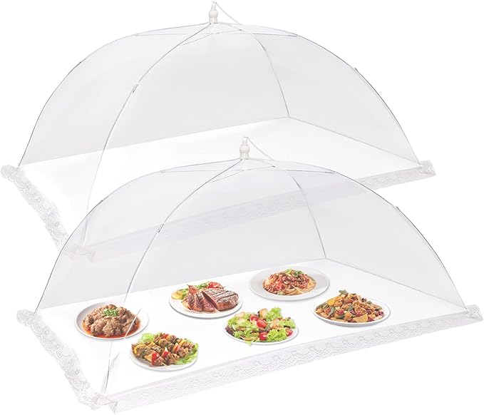 2 PCS Extra Large Food Covers Nets for Outside（40"X24"）umbrella Mesh Screen Covers for Outside Pop-Up Mesh Reusable and Collapsible Food Nets for Parties Picnics Outdoor BBQS…