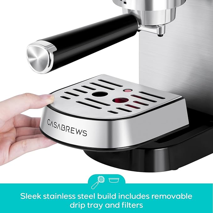 CASABREWS CM5418 Espresso Machine 20 Bar, Compact Espresso Maker with Steam Milk Frother, Stainless Steel Coffee Machine with 34oz Removable Water Tank for Cappuccino, Latte, Silver
