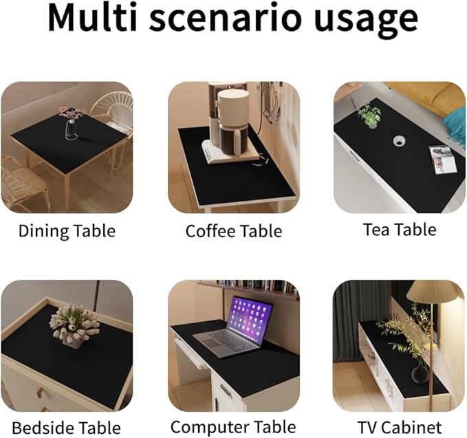 Leather Table Pad - 42x64 Inch Waterproof Easy to Clean Can Conceal Flaws Protector The Table Top from Scratches Used for Dining (Black+Black 42x64)