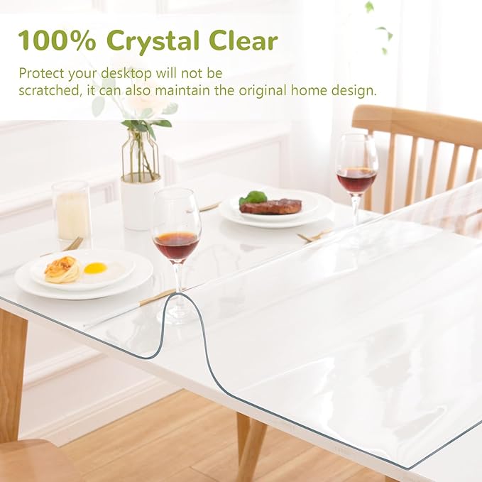 35 x 70 Inch Clear Table Cover Protector, Clear Table Protector for Dining Room Table, 1.5mm Plastic Table Cover, Waterproof Table Pad for Kitchen, Office