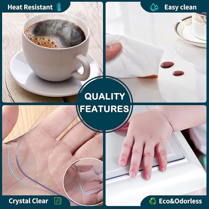 24x70 Inches Clear Plastic Dining Room Table Protector Desk Cover Wooden Furniture Topper Transparent Tablecloth Wipeable Vinyl PVC Waterproof for Rectangle Coffee End Table Chair Floors Mats Pad