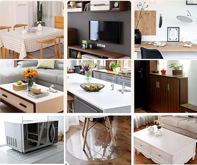 NECAUX Custom Multisize 1.5mm Thick Clear PVC Table Cover Protector - 42 x 84 Inch Plastic Table Pad Rectangular PVC Tablecloth Kitchen Wood Furniture Protective Cover
