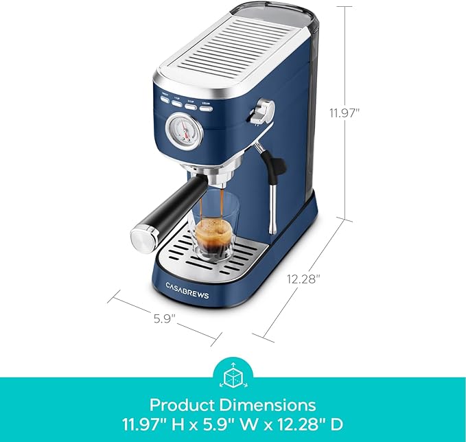 CASABREWS Espresso Machine 20 Bar, Professional Espresso Maker with Milk Frother Steam Wand, Espresso Coffee Machine with 34oz Removable Water Tank, Sapphire Blue