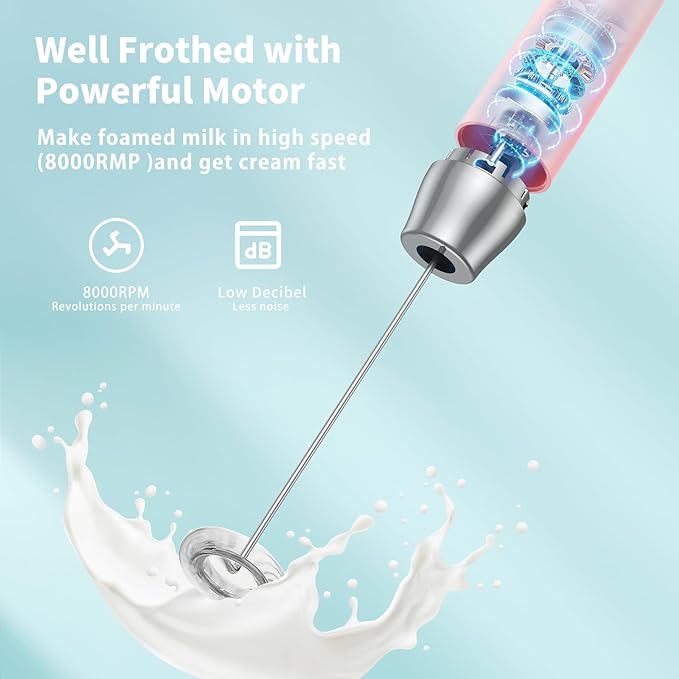 Maestri House Rechargeable Milk Frother with Stand, LunaFro Handheld Electric Foam Maker Waterproof Detachable Stainless Steel Whisk Drink Mixer Foamer for Lattes, Cappuccino