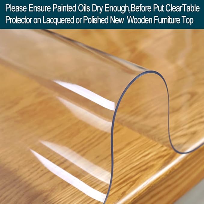Table Protector PVC Clear Table Topper Cover Mat Liner 1.5mm Thick Clear Plastic Tablecloth Protective Desk Waterproof Wipeable Polyester Tablecloth PVC for Rectangle Moving Living Room 48X60