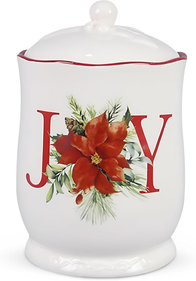 Young's Inc Ceramic Treat Jar with Lid, Joy Airtight, Cat Dog Treats, Rustic Kitchen Décor, Treats for Pets, Cookies, Candies, Decorative with Lids