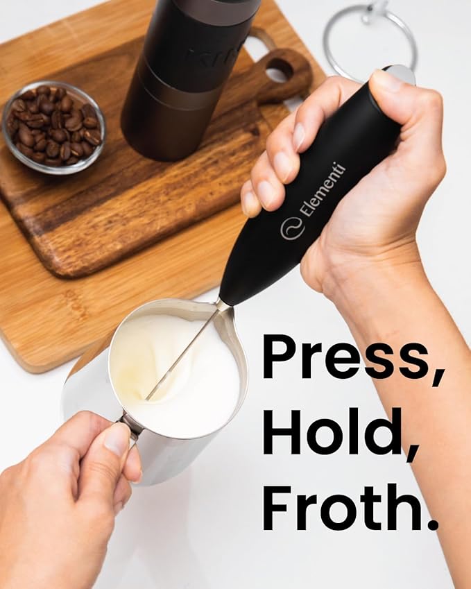 Elementi Pink Electric Milk Frother with Stand - Drink Mixer Handheld Stirrer - Coffee Whisk - Pink Coffee Maker - Espumador de Leche - Hand Frother with Stand (Hot Pink)