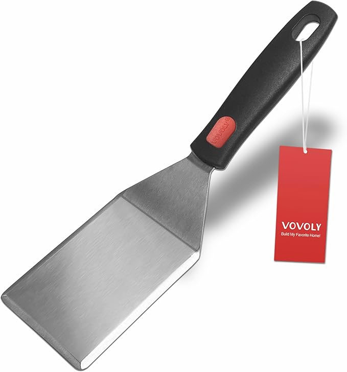 Small Spatula for Cast Iron Skillets, Full Tang silicone Handle, Heat Resistant, Commercial Grade Heavy Duty Turner, Press Burger Spatula Turner for Flipper, Cooking, Serving, 2.7" Wide