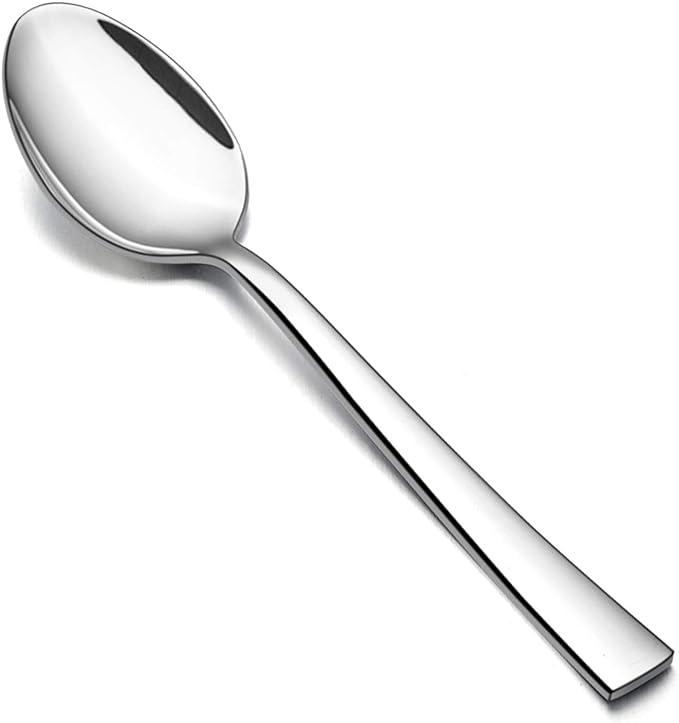 Dinner Spoons Set of 6, E-far 7.9 Inch Stainless Steel Soup Spoons Tablespoons for Home, Kitchen or Restaurant, Non-toxic & Mirror Polished, Squared Edge & Dishwasher Safe