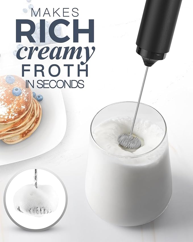 Rechargeable Milk Frother USB, Handheld Electric Foam Maker with Whisk Drink Mixer & Foamer for Coffee, Latte, Matcha, Hot Chocolate
