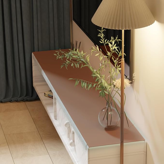 Leather Table Cover,1.8mm Thick,12x84 Inch Table Protector,Glass Table Protector,Table Sticker Cover,Desk Covers On Top of Desks.(Brown+Gray,12x84)