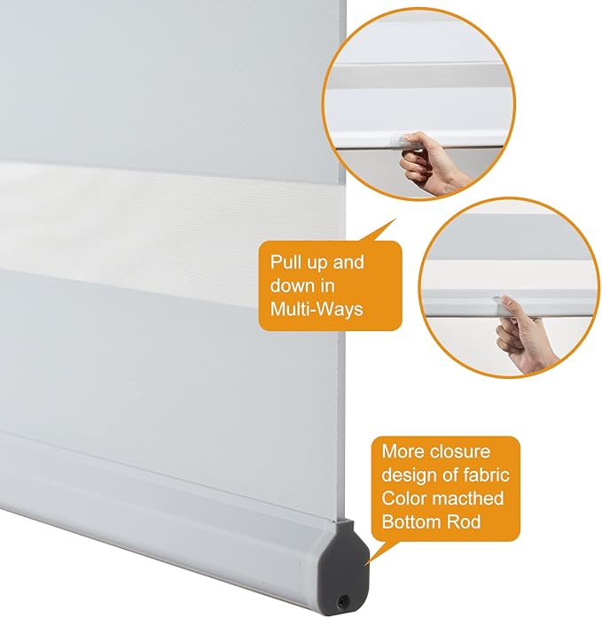 Persilux Cordless Zebra Blinds for Windows Free-Stop Roller Windows Shades (31" W X 72" H, White) Dual Layer Light Control for Day and Night, Light Filtering Sheer Shades for Home, Bedroom