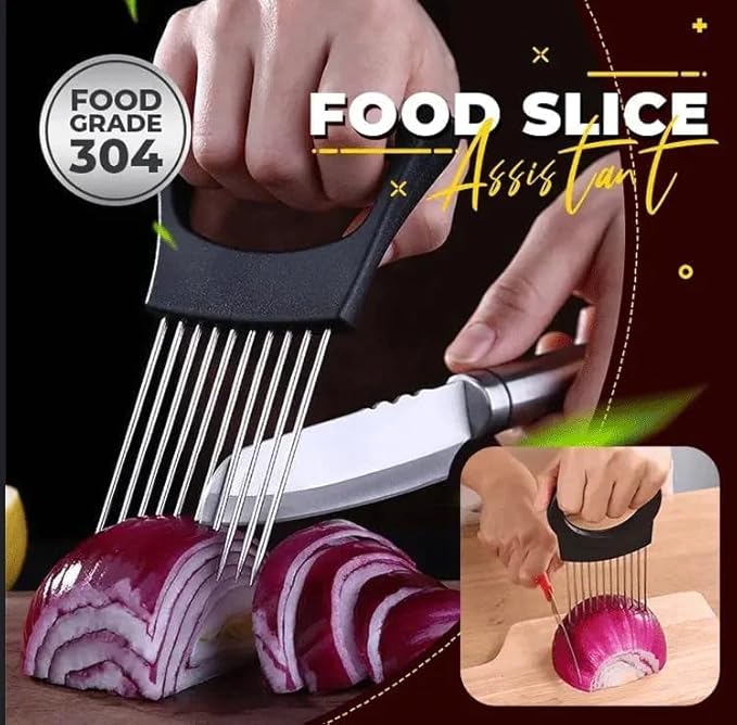 Onion Slice Holder, 2024 New Stainless Steel Holder for Slicing, Chopper Assistant Tool, Cutter for Meat, Onion, Potato, Tomato - Kitchen Gadgets (Black, 3 Pack)