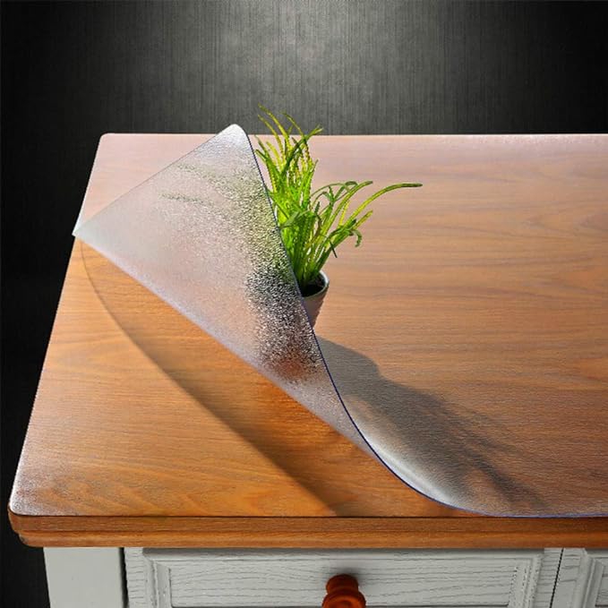NECAUX Custom 56 x 83 Inch Frosted Table Cover Protector, 1.5mm Thick Wood Grain Transparent Table Pad Non-Slip Tablecloth Plastic Protective Pad for Dining Living Room Table Conference Table