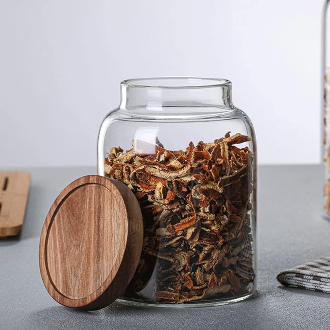 Large Glass Jars with Airtight Wooden Lid, Food Storage Glass Canister, Clear Cereal Storage Container for Flour, Sugar, Coffee Beans, Snack (40 FL OZ (1200ml))