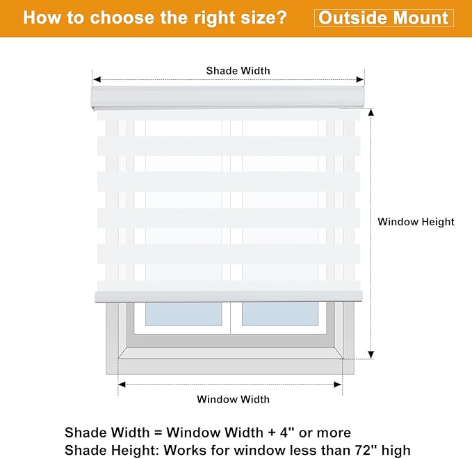 Persilux Zebra Blinds Cordless, Zebra Roller Shades for Windows (32.5" W x 72" H, White) Light Filtering Day and Night Window Drapes Sheer Shades for Home, Bedroom and Sliding Door Easy to Install