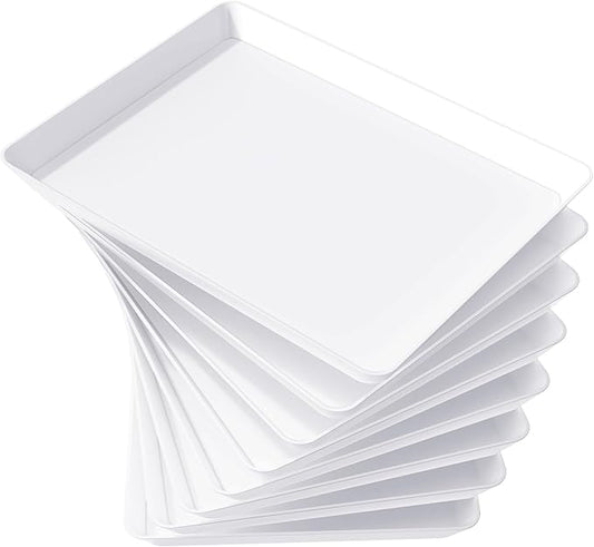 Lifewit Plastic Serving Tray for Party Supplies, 16" x 12" White Trays for Serving Food, Reusable Large Platter for Buffet, Fruit, Dessert, Snack, Veggie, Kitchen and Outdoor Use, Rectangle, 8 Pcs