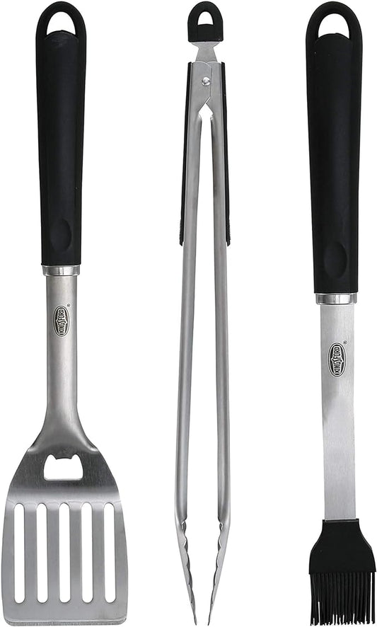 Kingsford Stainless Steel 3-Piece BBQ Tool Set | Tongs, Basting Brush, Spatula | Rust-Resistant Grilling Tools