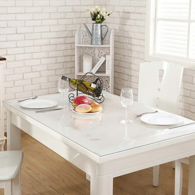 NECAUX Custom 44 x 63 Inch Clear Table Cover Protector, 1.5mm Thick Plastic Waterproof Heavy Duty Desk Pad Mat Non-Slip Tablecloth Protector for Coffee, Dining, Conference Tables