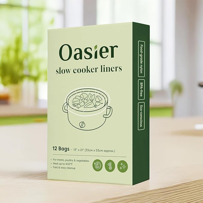 Slow Cooker Liners, Disposable Oval Large Size 13" x 21", 12 Count, Fits 3-8 Quart Pot Cooking Bags for Easy Cleanup, Food Safe & Leak-Proof