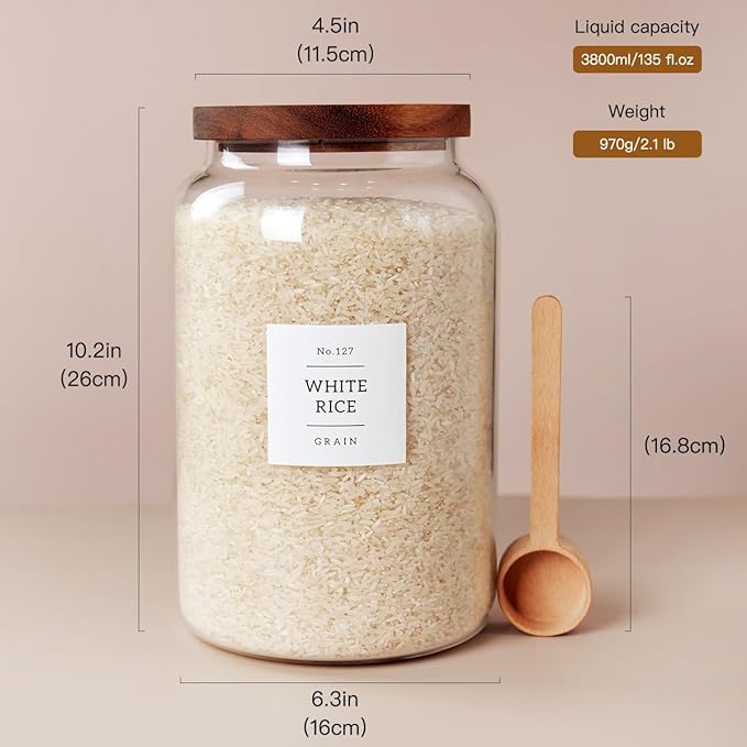 2 PCS Large Glass Jar with Airtight Lid, Glass Food Storage Jars for Tea,Spice,Cereal, Egg,Flour,Coffee and More(1 gallon/4000 ml)