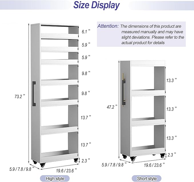 7-Tier Slim Storage Cart, Wooden Rolling Pantry Cabinet with Wheels, Narrow Shelf Organizer for Kitchen, Bakers Rack, Dining Room, Closet, Small Spaces Dark Walnut 73.2‘’H*5.9''W*19.6''D